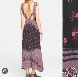 FREE PEOPLE Sunrise Oblivion Floral Print Maxi Dress in Black Combo Size 2